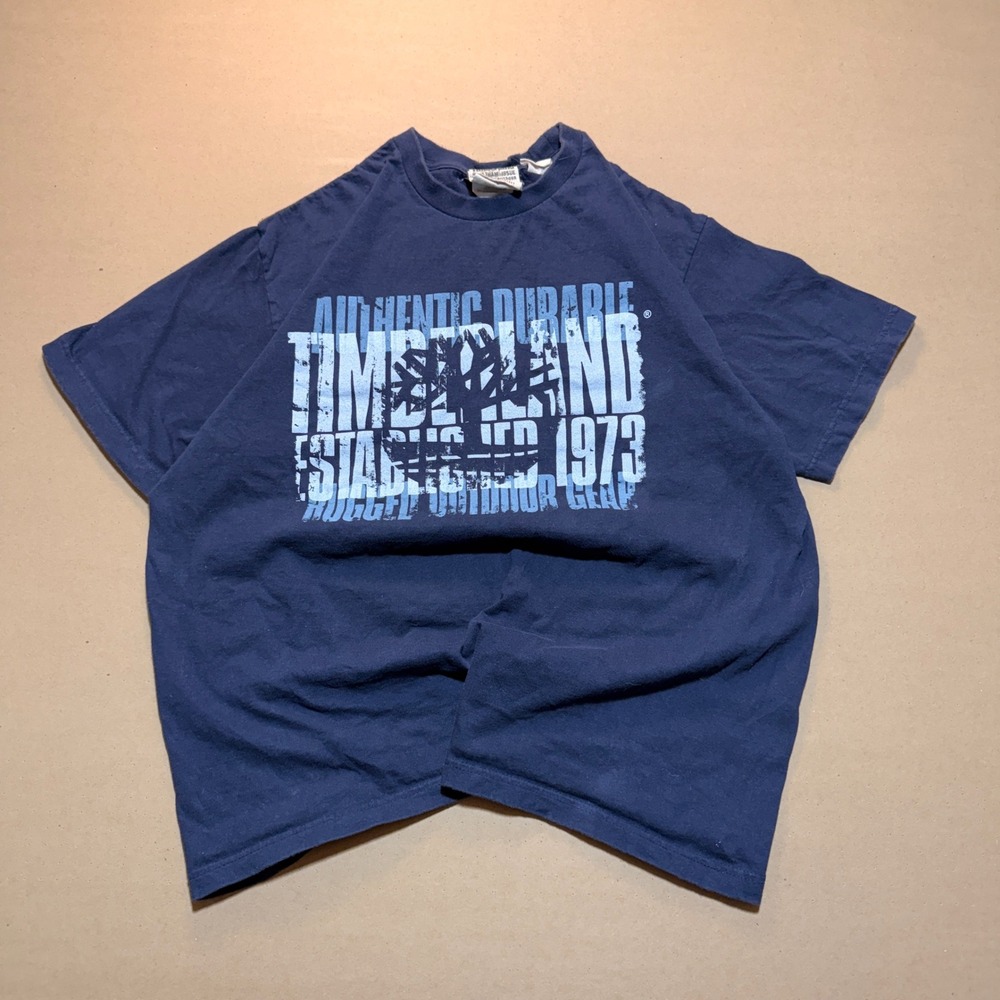 Vintage Timberland Graphic T-Shirt XL Navy Blue Excellent Stratham Issue 1973